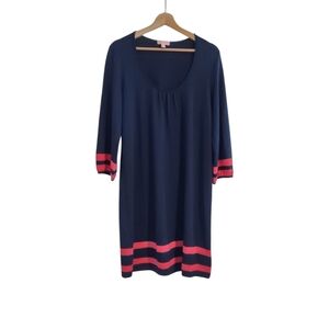 Lilly Pulitzer Connie Sweater Dress Merino Wool Navy Blue Pink Stripe